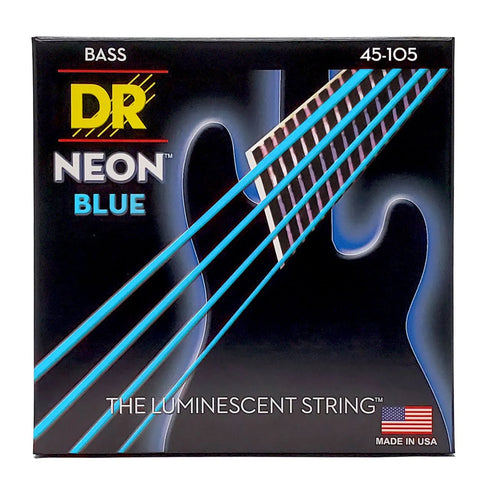 DR Strings NBB-45 Hi-Def Coated NEON Blue Bass Guitar Strings 45 - 105